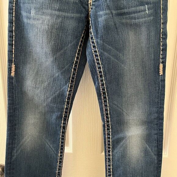 True Religion Billy Super T Jeans Think Tan Stitching USA Y2K Women's Size 27 - Picture 4 of 16